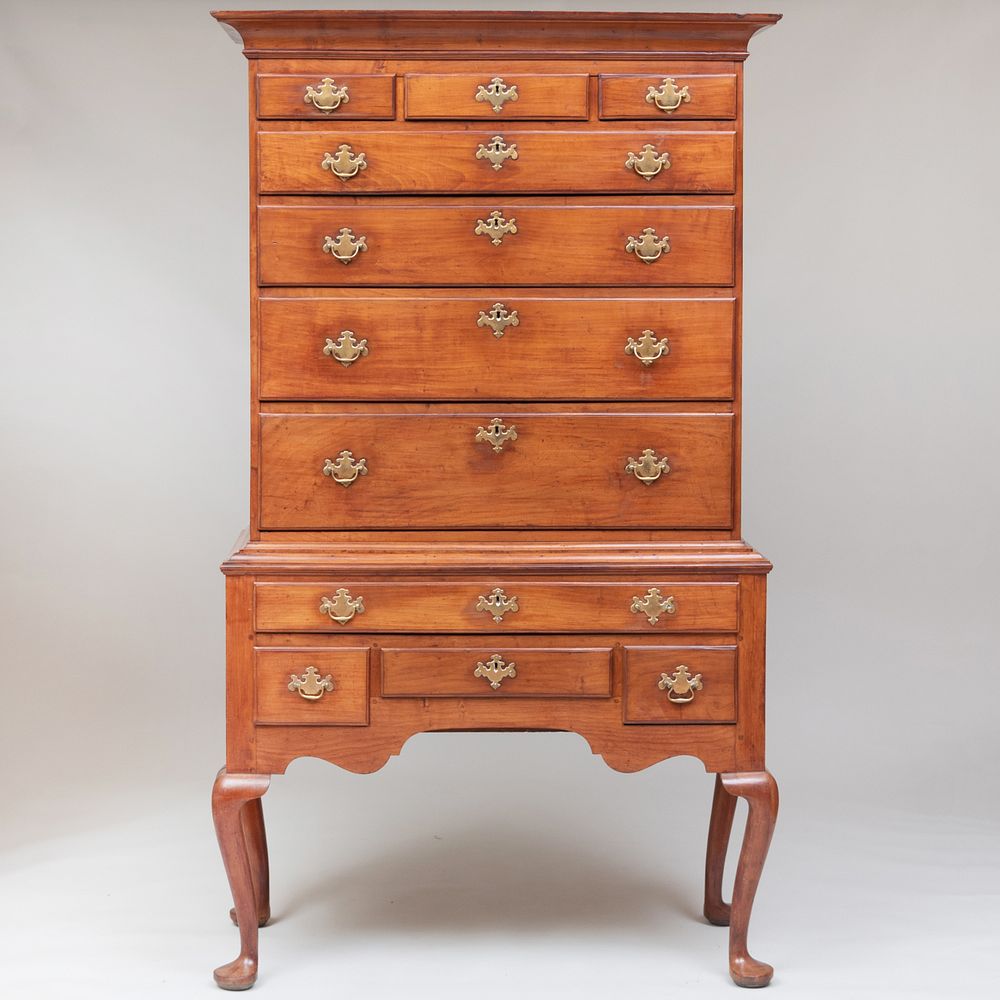 Appraisal: Queen Anne Cherry Highboy New York The upper section with