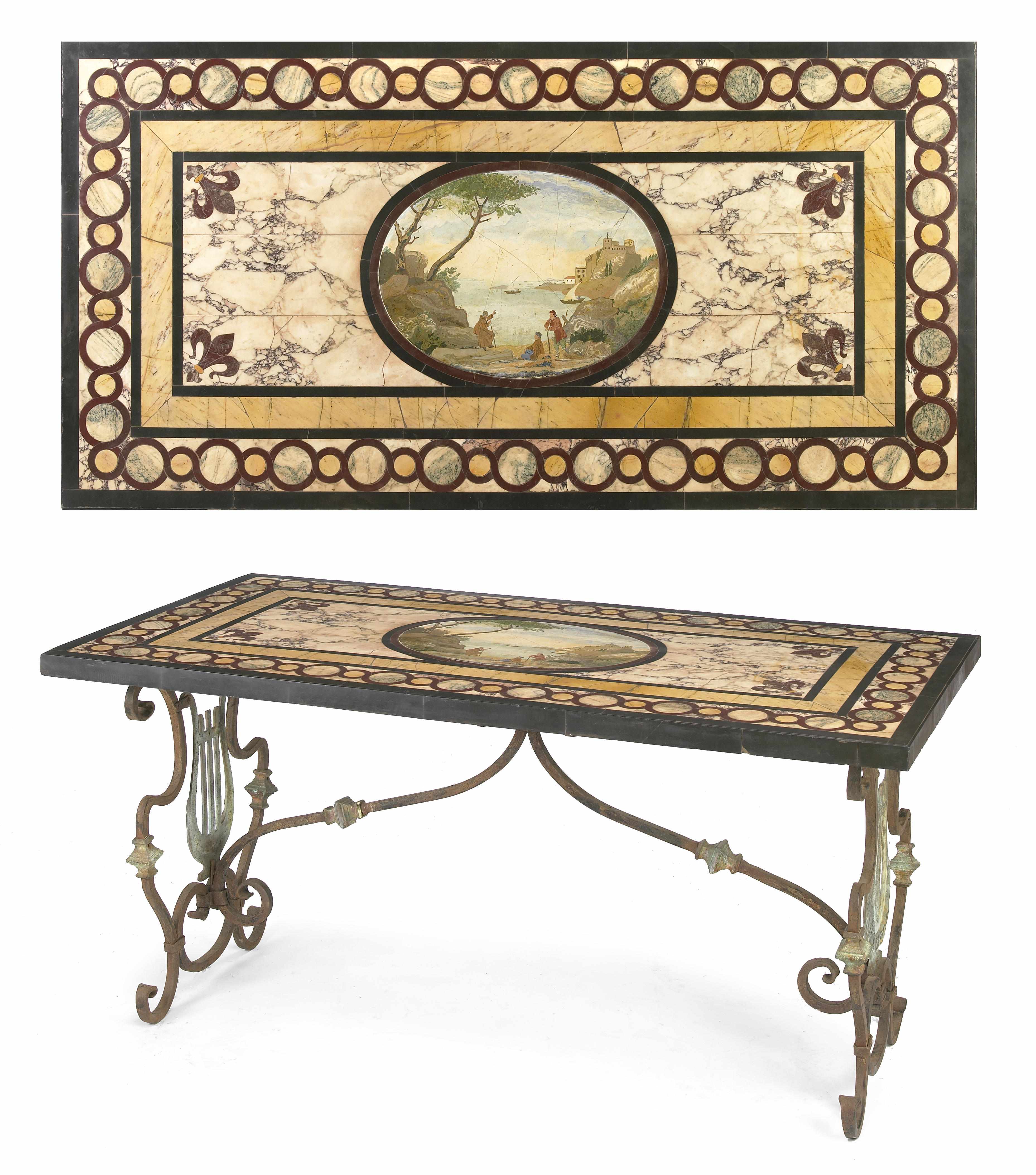 Appraisal: An Italian Baroque style pietra dura and scagliola table top