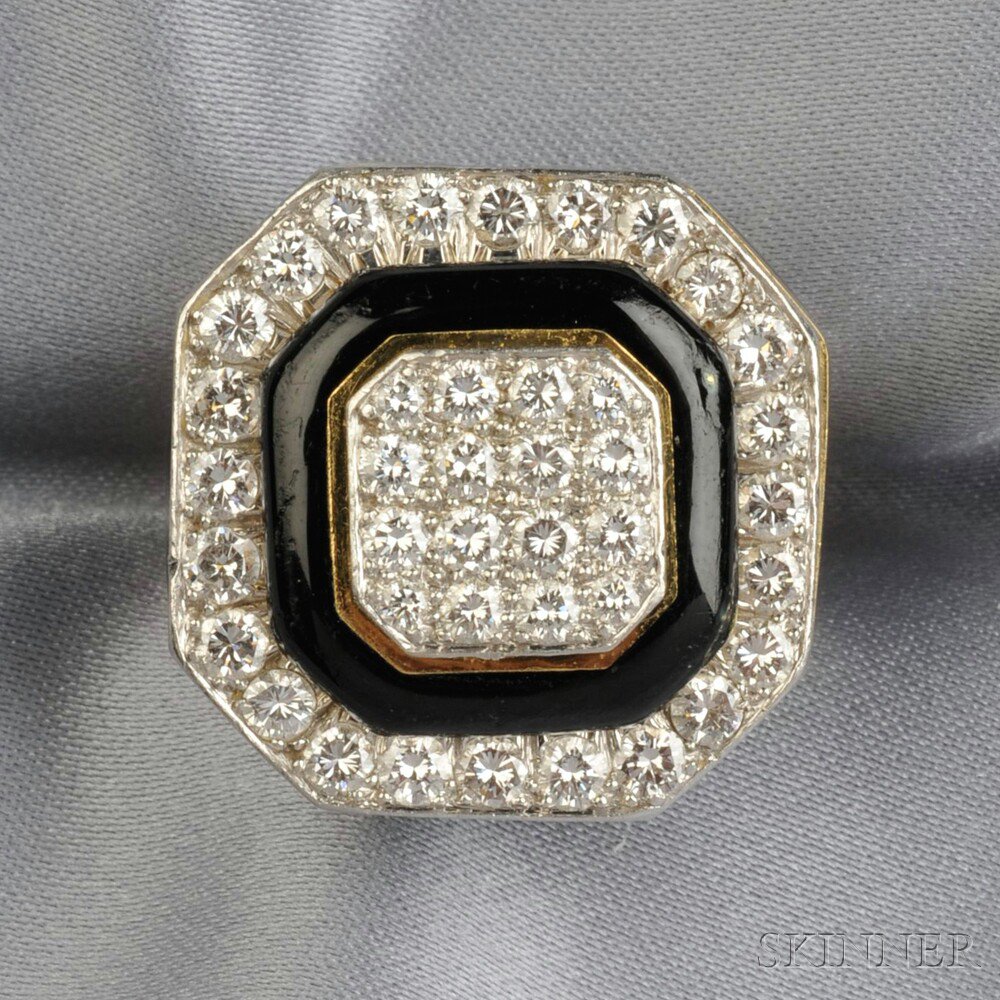 Appraisal: Enamel and Diamond Ring David Webb set with full cut