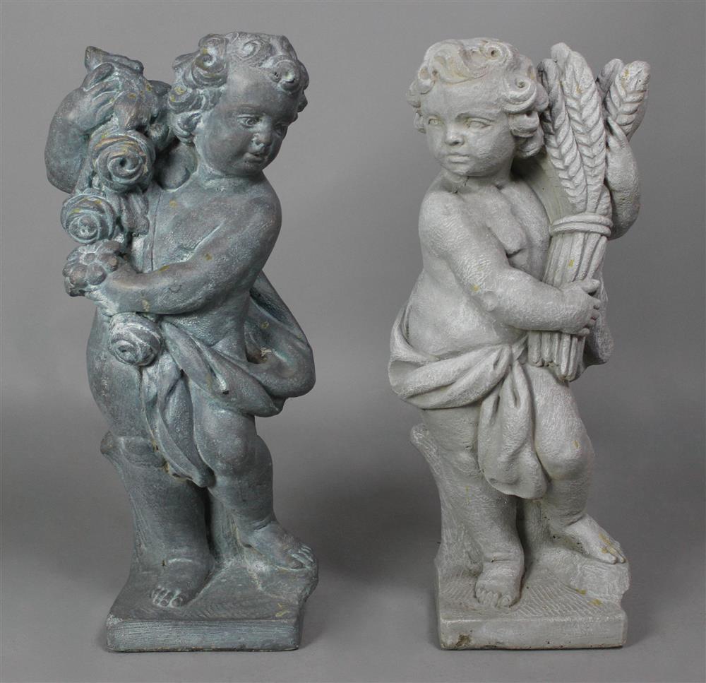 Appraisal: TWO GRAY CAST STONE FIGURES OF PUTTI each marked Henri