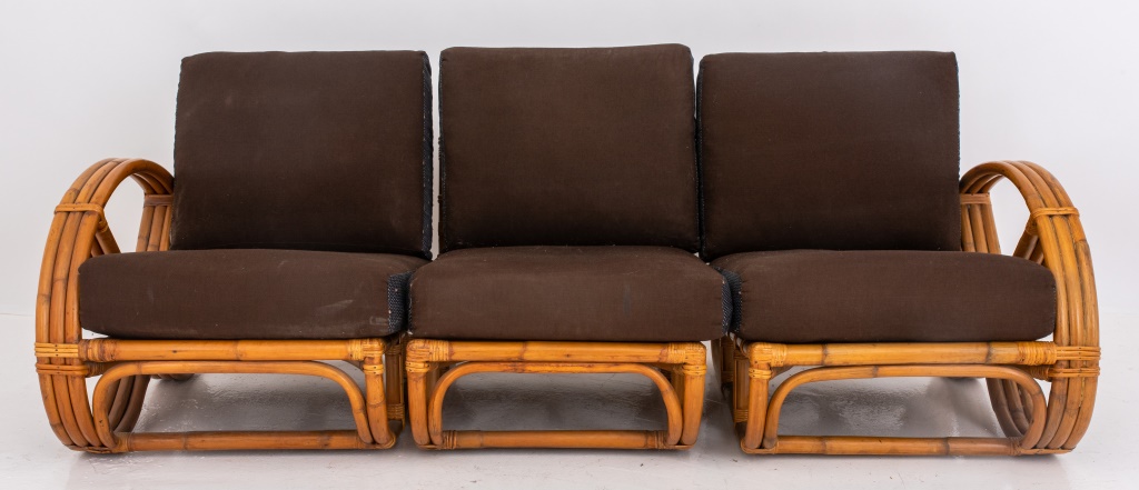 Appraisal: PAUL FRANKL STYLE BAMBOO PRETZEL-ARM SETTEE Bamboo three-piece pretzel-arm settee