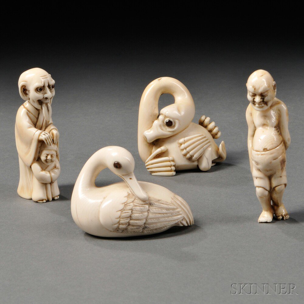 Appraisal: Four Ivory Netsukes Japan and China th th century a