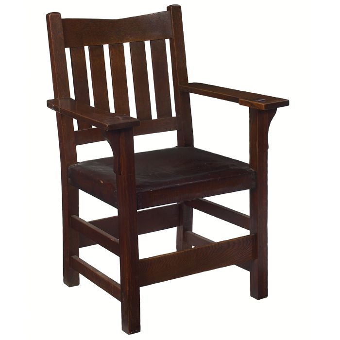 Appraisal: Gustav Stickley armchair V back form with five vertical slats