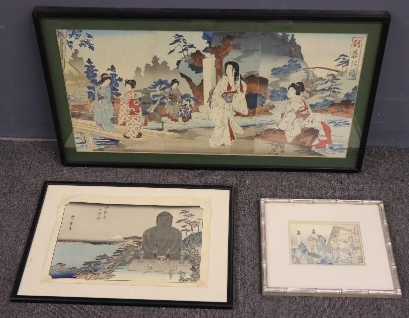 Appraisal: Three Japanese wood block prints largest x w x overall