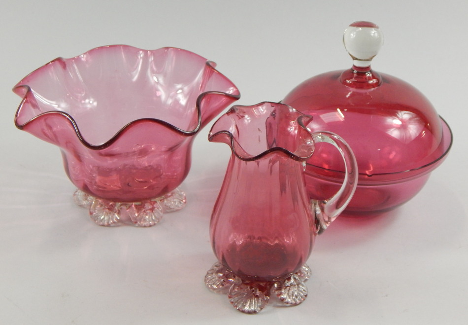 Appraisal: Three cranberry tinted items to include a jug a bowl