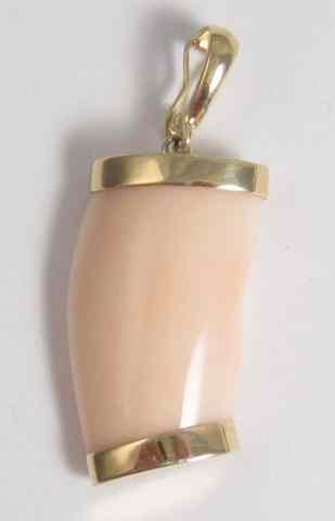 Appraisal: PINK CORAL AND YELLOW GOLD PENDANT set in k yellow