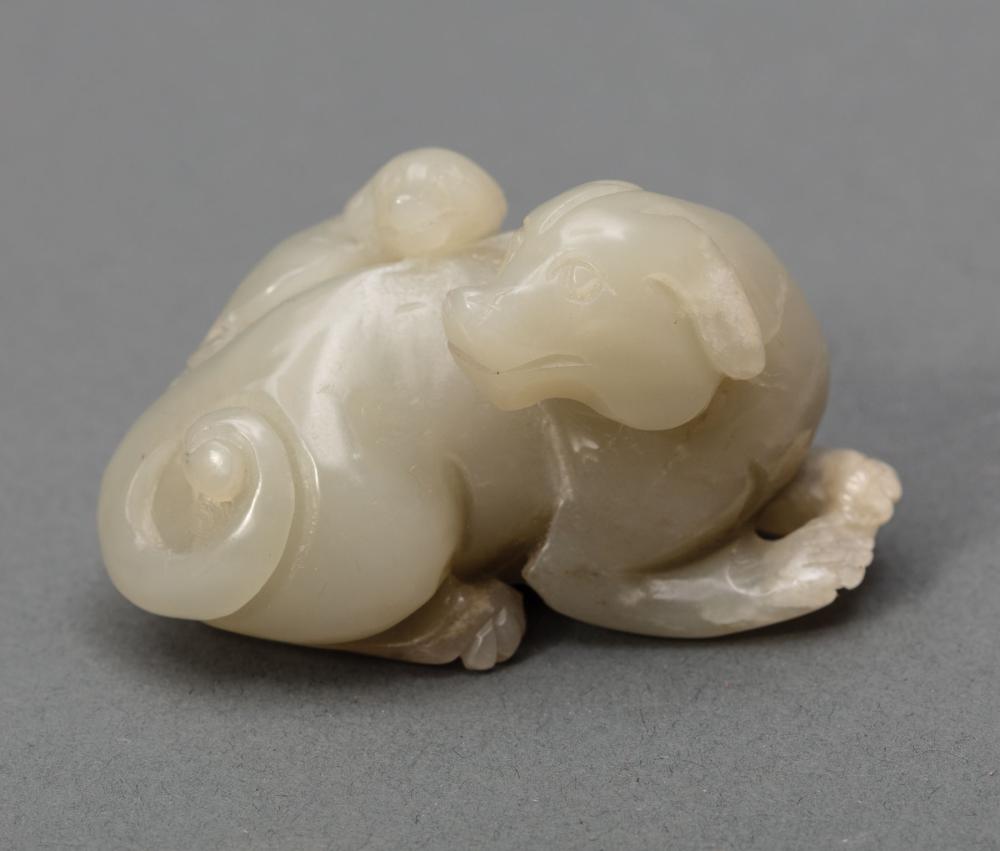 Appraisal: Chinese Celadon Jade Mother and Pup Dog Group h in