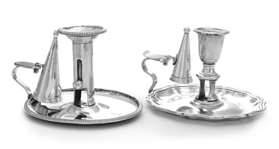 Appraisal: Sale Lot Two Silver-Plate Chambersticks James Dixon Sons Sheffield th