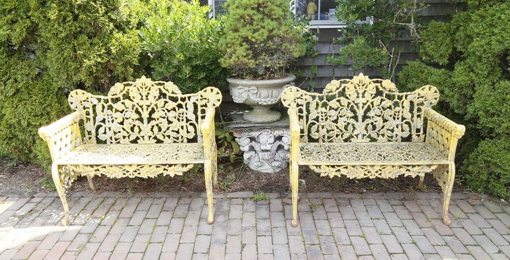 Appraisal: Pair of Vintage American Cast Iron Garden Benches Pair of