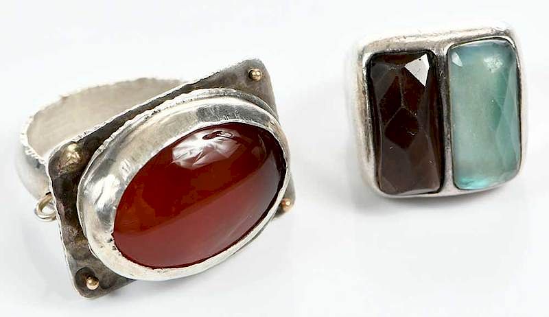 Appraisal: Two Silver Gemstone Rings handmade ring with oval cabochon tested