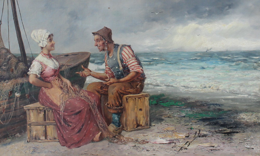 Appraisal: DONAT Frederick Belgian - Fisherman Flirting with a Young Maiden