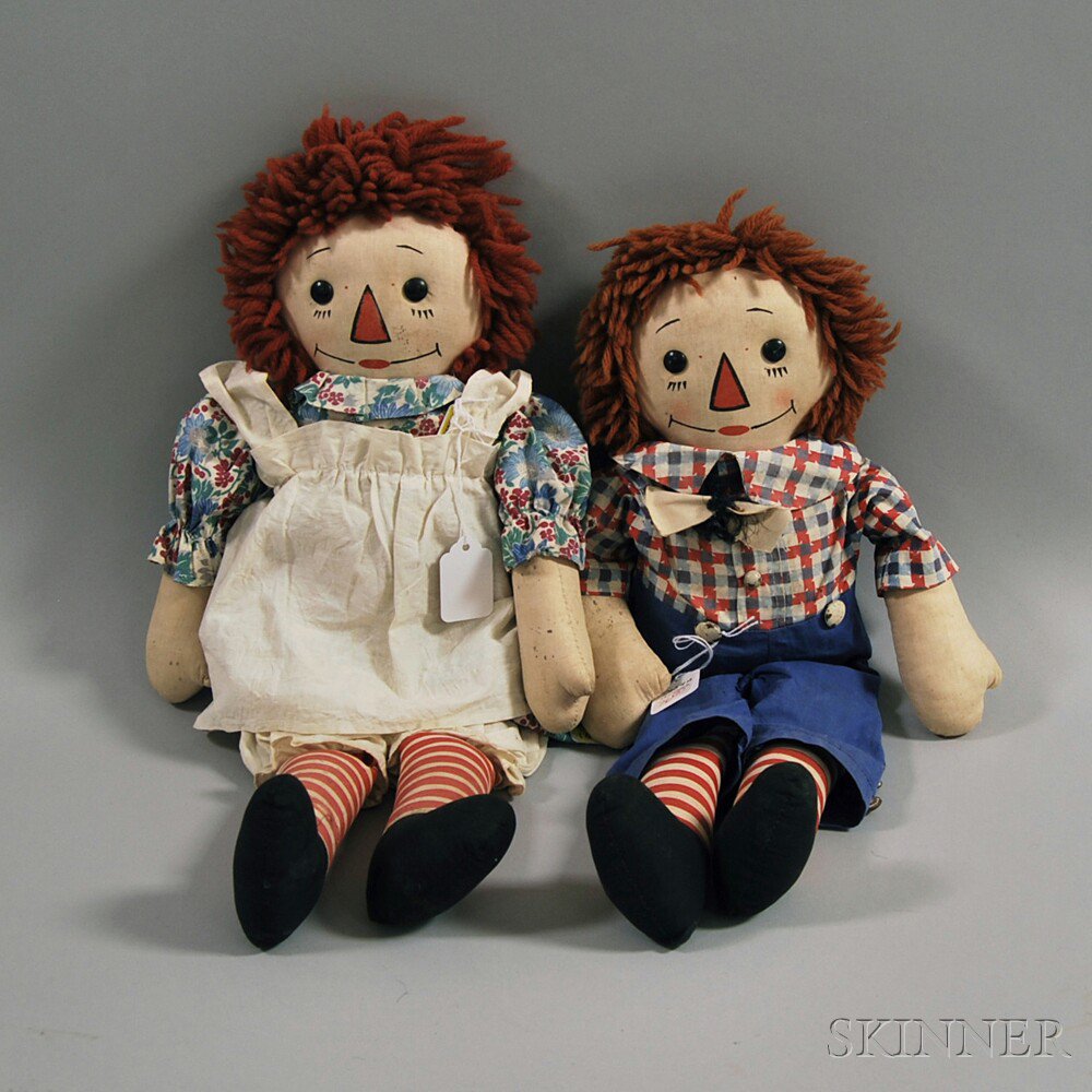 Appraisal: Pair of Georgene Raggedy Ann and Andy Dolls - black