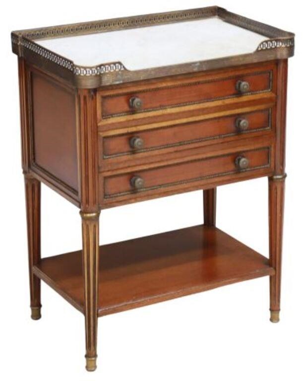 Appraisal: French Louis XVI style mahogany nightstand th c pierced brass