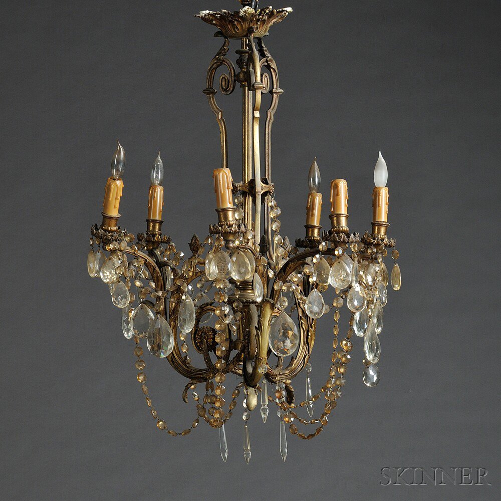 Appraisal: Gilt-bronze Six-light Chandelier late th early th century electrified with