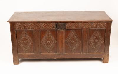 Appraisal: A th Century oak chest the moulded hinged top above