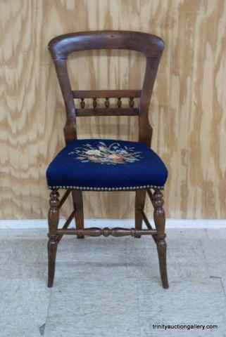 Appraisal: Vintage Mahogany Embroidered Seat Side ChairFrom an estate is a