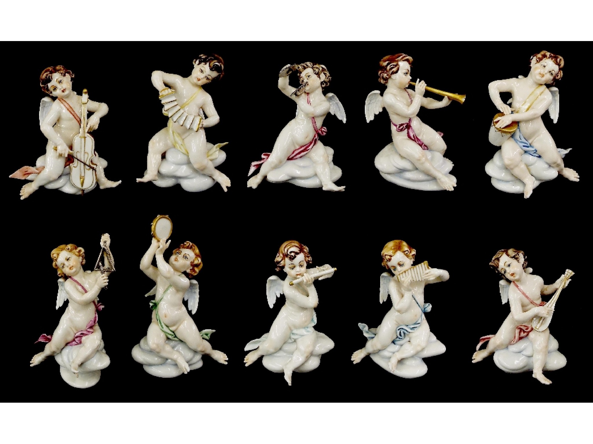 Appraisal: Set of ten Capo di Monte porcelain cherubs each playing