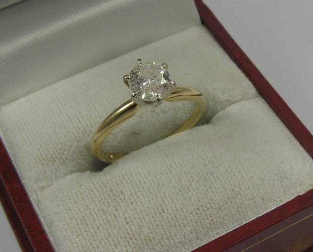 Appraisal: DIAMOND AND K GOLD SOLITAIRE RING set with a round