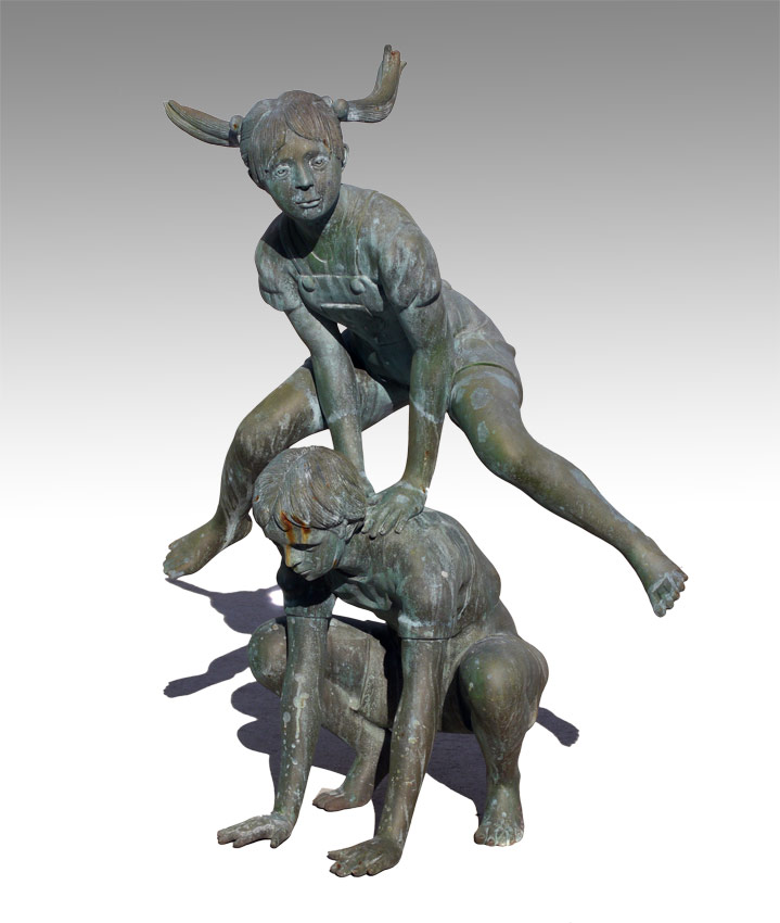 Appraisal: BRONZE SCULPTURE OF CHILDREN PLAYING LEAP FROG Approx ''h x