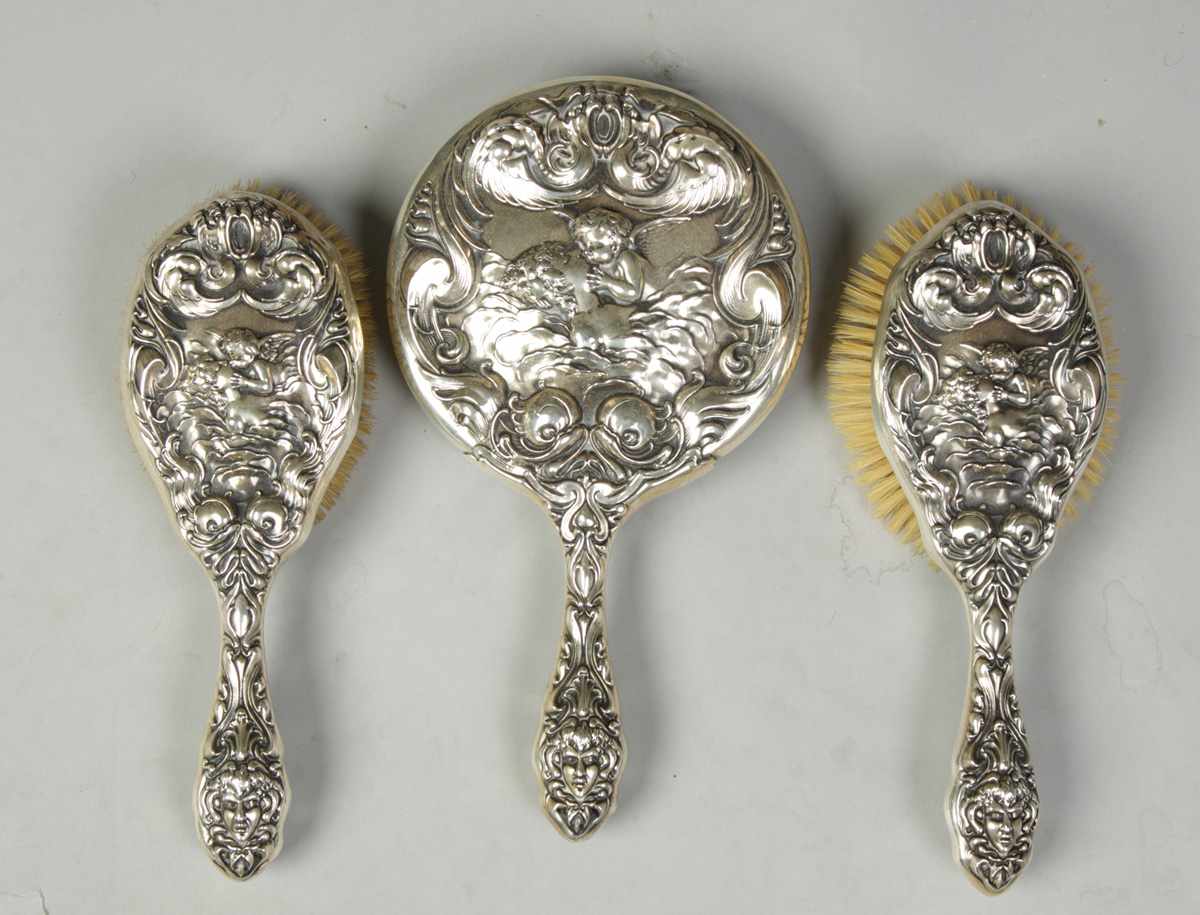 Appraisal: Victorian Silver Brush Mirror Set Victorian Silver Brush Mirror Set