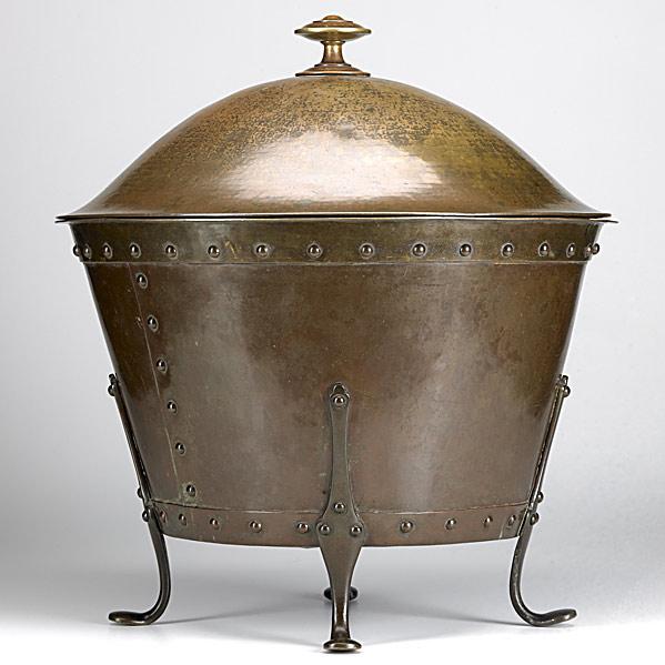 Appraisal: BIRMINGHAM GUILD OF HANDICRAFTHammered copper and bronze covered coal bucketUnmarked