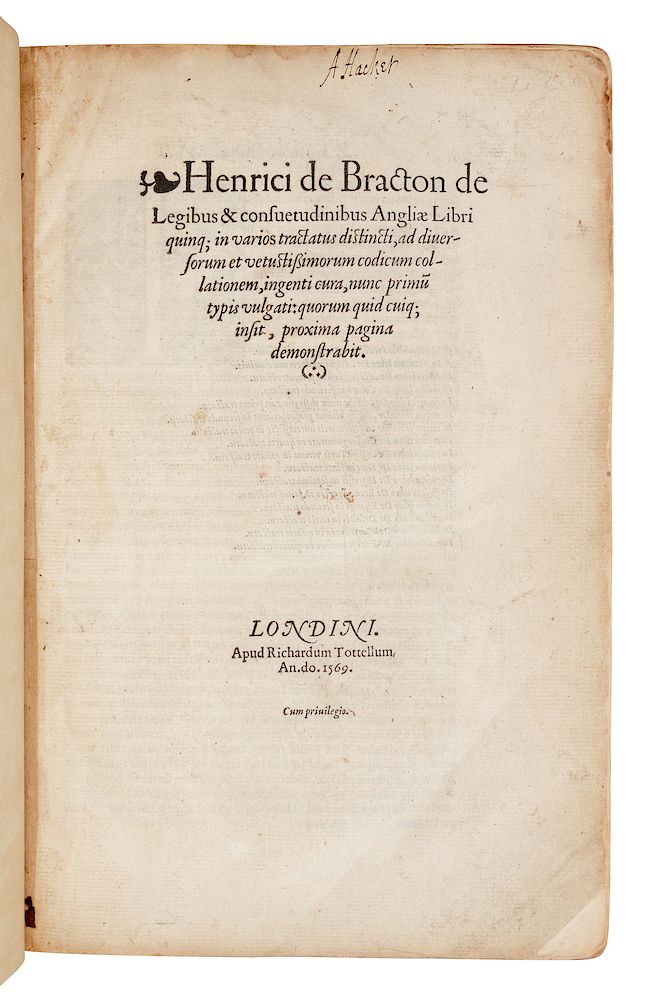 Appraisal: LAW BRACTON Henricus de d De legibus et consuetudinibus Angliae