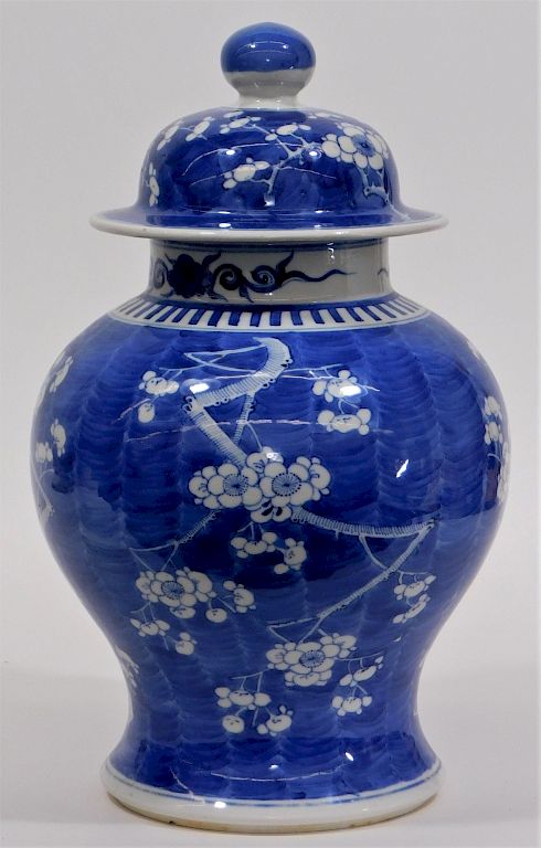 Appraisal: Chinese Blue White Prunis Decorated Storage Jar China th- th