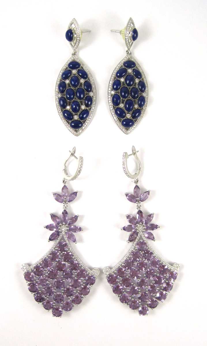 Appraisal: TWO PAIR EARRINGS the first pair with marquis-cut and round-cut