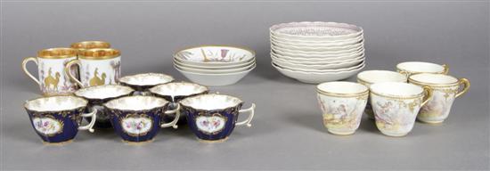 Appraisal: A Collection of Continental Porcelain Cups and Saucers Diameter of