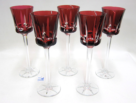 Appraisal: A SET OF FIVE FRENCH SEVRES CRYSTAL GOBLETS mouth blown