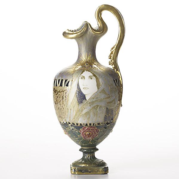 Appraisal: NIKOLAUS KANNHAUSER Attr RIESSNER STELLMACHER KESSELAmphora porcelain pitcher in Gres-Bijou