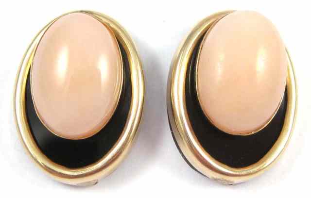 Appraisal: PAIR OF PINK CORAL EARRINGS each k yellow gold with