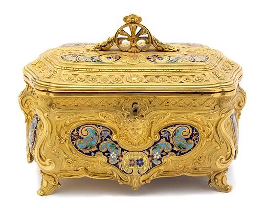 Appraisal: A French Gilt Bronze and Champleve Enamel Jewel Casket Height