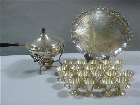 Appraisal: GROUP OF SILVER PLATED SERVING PIECES Including a circular chafing