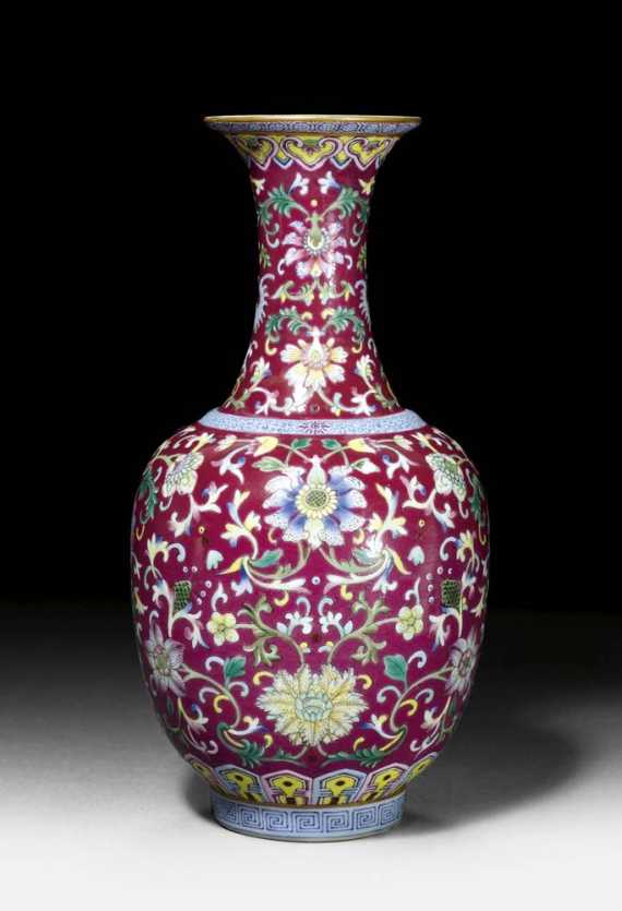 Appraisal: BALUSTER VASE WITH RED GROUND China th century H cm