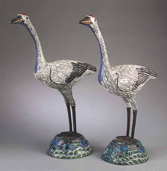 Appraisal: A Pair of Vintage Asian Cloisonn Goose Figures cast bronze