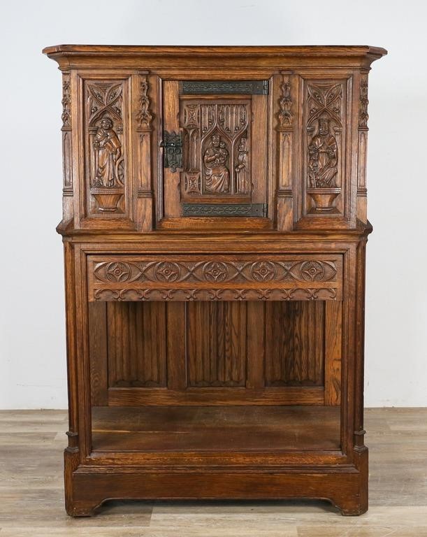 Appraisal: Belgian Gothic Revival style carved cabinet th century Oak gothic