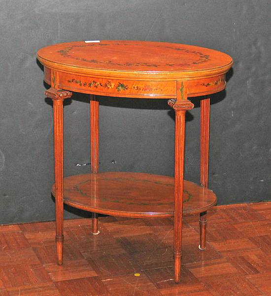 Appraisal: A George III style paint decorated satinwood table th century