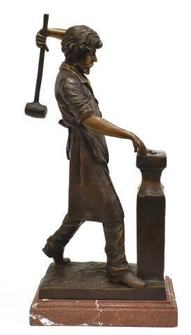 Appraisal: Cast bronze sculpture The Blacksmith after Edouard Lormier French -