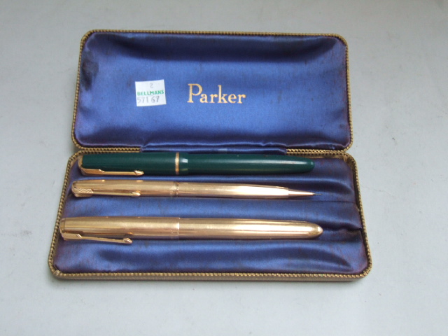 Appraisal: A gilt metal cased Parker fountain pen and a gilt