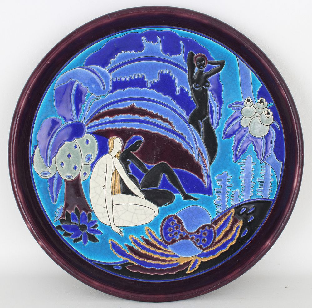 Appraisal: Longwy For Primavera Large Art Deco Charger Longwy For Primavera