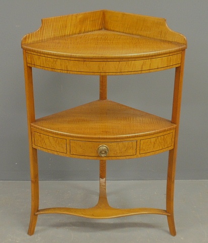 Appraisal: - Rare American inlaid tiger maple corner washstand c with