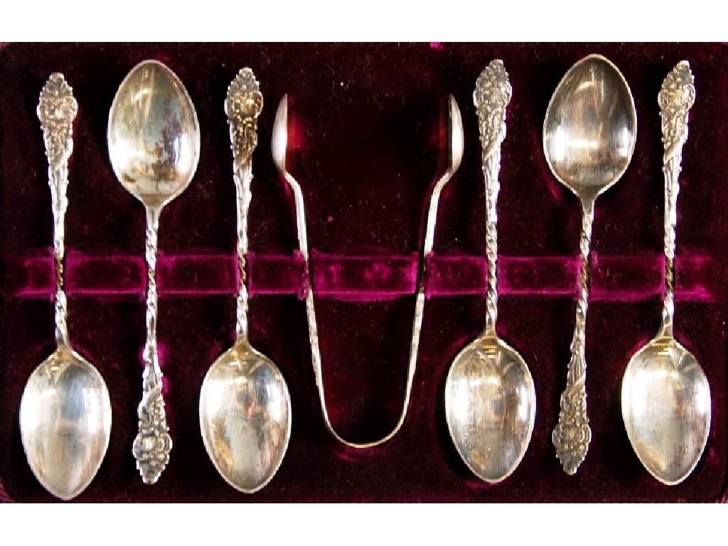 Appraisal: CASED SET OF SIX VICTORIAN SILVER TEASPOONS AND PAIR OF