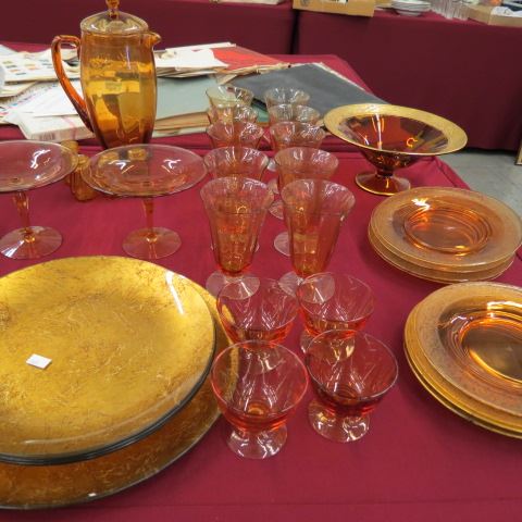 Appraisal: pcs Amber Glassware pitcher glasses plates compotes chargers