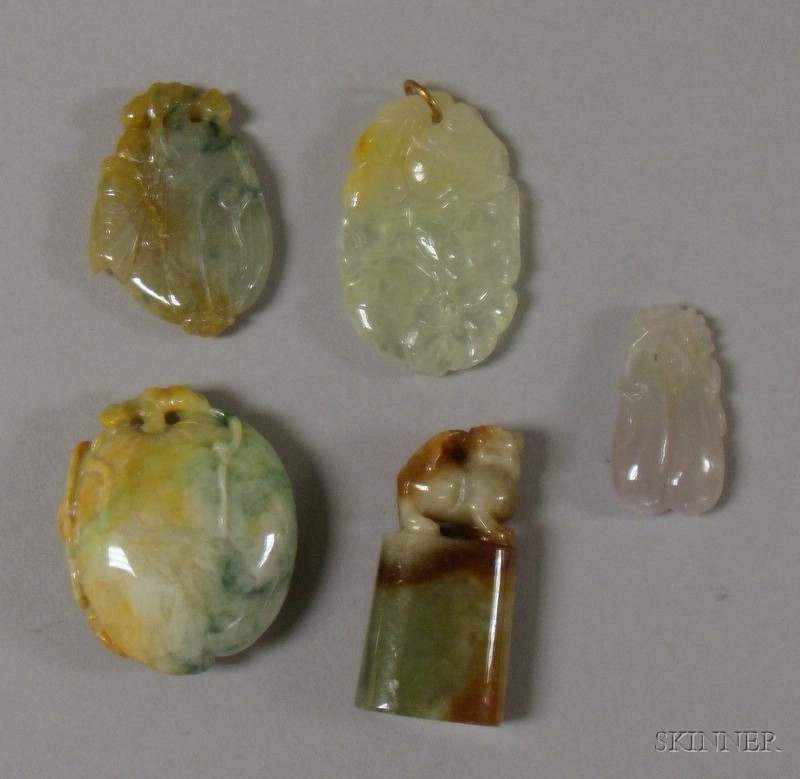 Appraisal: Five Assorted Carved Jade Pendants and Other Items of various