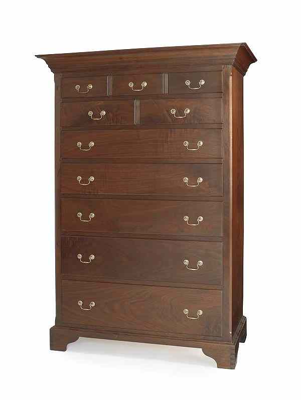 Appraisal: Chippendale style walnut tall chest by Russ Kramer h w