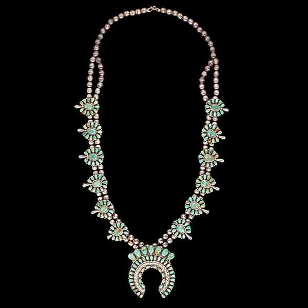 Appraisal: Madeline Beyuka Zuni Turquoise Squash Blossom two strands of silver