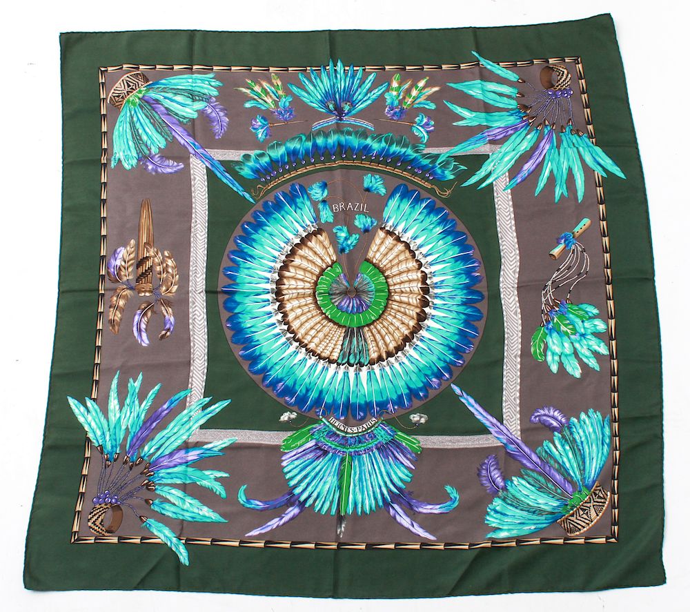 Appraisal: Hermes Brazil Silk Scarf Hermes silk scarf Brazil original design