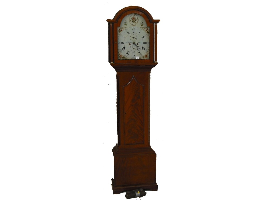 Appraisal: Scottish mahogany eight day longcase clock the painted arched dial