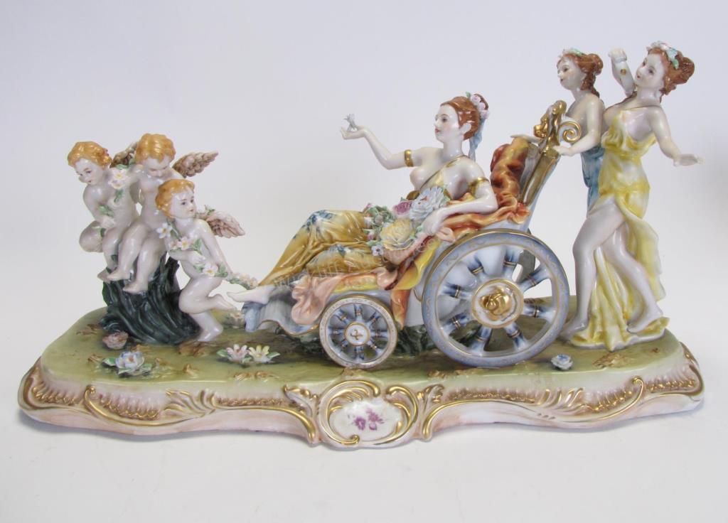 Appraisal: Capodimonte Porcelain Figural Grouping depicting a seated woman being pushed